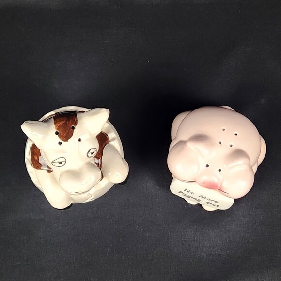 Pig & Cow Salt & Pepper Shakers "No More Pigging Out" Novelty VNTG  READ - Picture 5 of 12